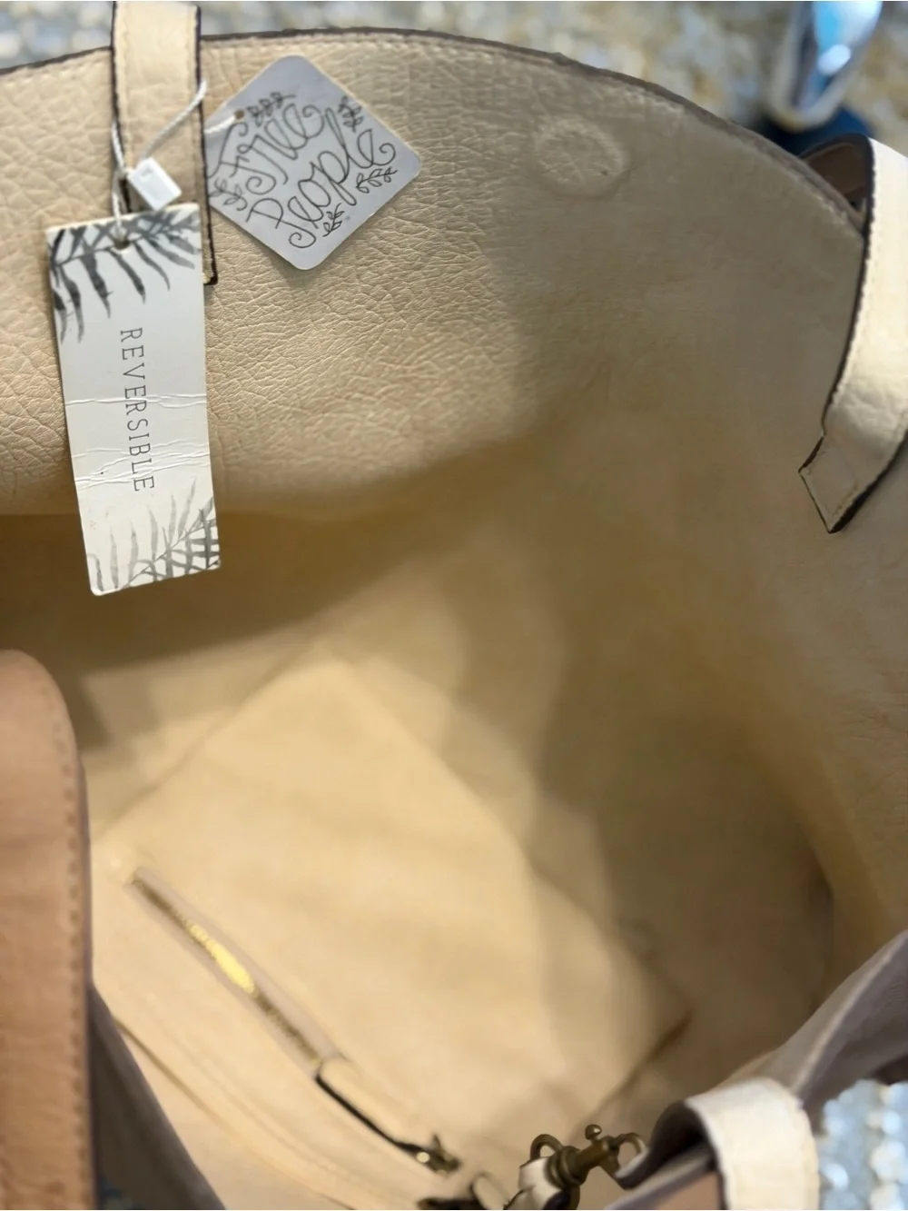 Free People Slouchy Vegan Tote Bag NWT Beige Tan
